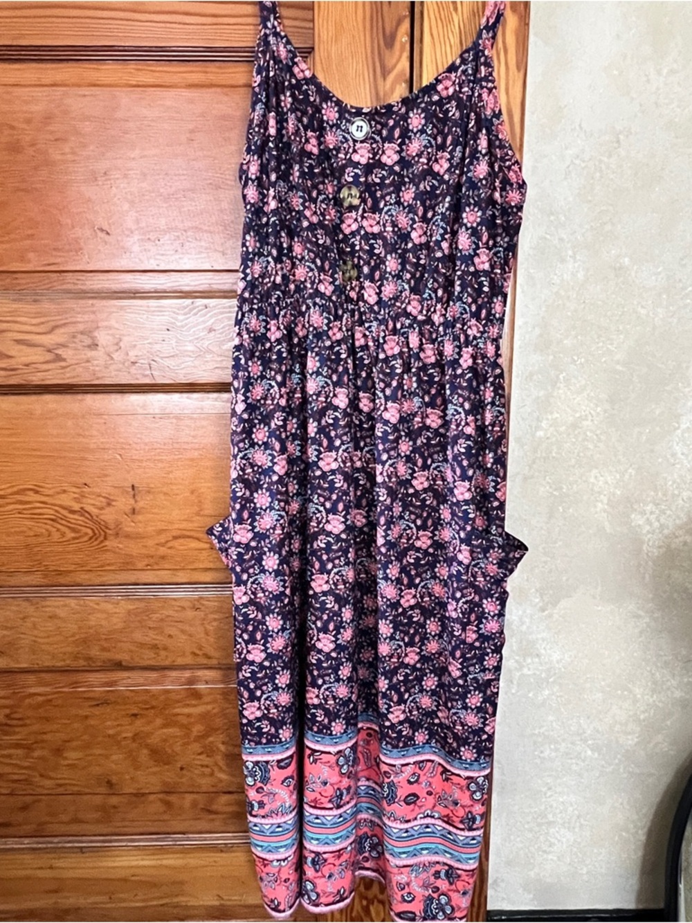 Bobbie Brooks Floral‎ Summer Maxi Dress With Pockets Size L Boho Indie